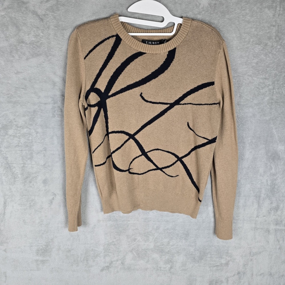 Lauren Ralph Lauren Signature Script LRL Logo Sweater Crewneck Beige Size Medium